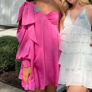 Pink Cut Out Bow Sleeve Dress